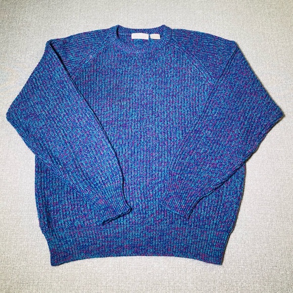 Vintage 80s Brian Macneil Retro Sweater Men’s XL Blue Purple Knit Pullover - Picture 1 of 6